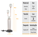 Ver imagem 4 de Abajur Coluna Newton 3 Globos Esfera de Vidro Branco - Cobre - 3106-10-br
