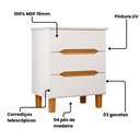 Ver imagem 4 de Mesa Cabeceira 3 Gavetas Puxador Cava 62,7 cm e Pés 100% MDF Cor:Branco com Peroba