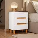 Ver imagem 1 de Mesa Cabeceira 3 Gavetas Puxador Cava 62,7 cm e Pés 100% MDF Cor:Branco com Peroba