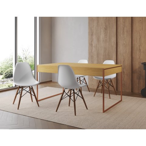 Conjunto Industrial Filadelfia 137x90 Ferro Cobre Tampo Canela 4 Cadeiras Branco