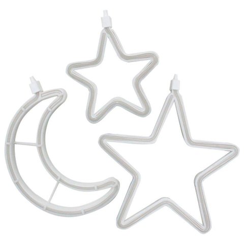 Decoração Cortina Varal Cordão Fio de Luzes Lâmpadas Estrela Lua Céu Led Natal Enfeite 2,5m