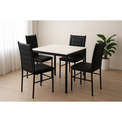 Kit 4 Cadeiras Aço Tokio Preta Couro Sintético Preto Sala Jantar Moderna - Art Panta