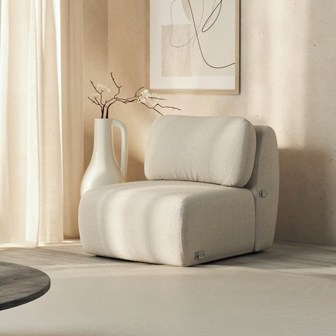 Sofá Modular 80cm sem Braço Orla CabeCasa MadeiraOriginals Bege Espuma do Mar