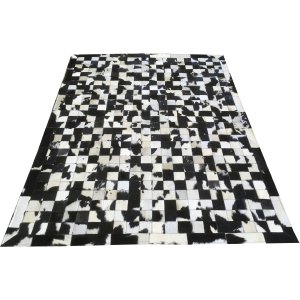 Tapete de Couro Preto e Branco Malhado 1,50x2,00 com Bordas