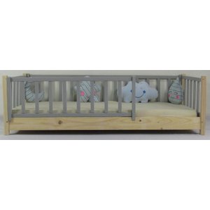 Cama Infantil Solteiro Base Colorida Madeira Maciça Pinus Grade Vertical