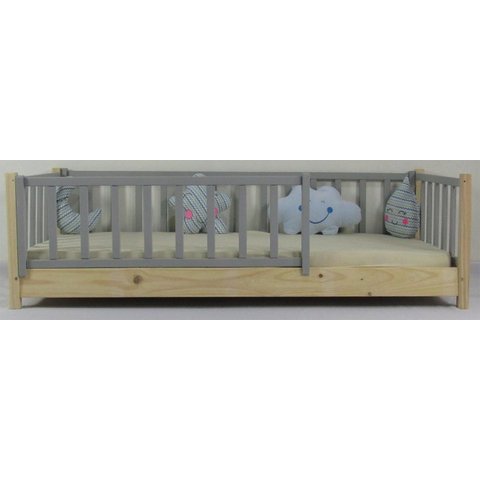 Cama Infantil Solteiro Base Colorida Madeira Maciça Pinus Grade Vertical