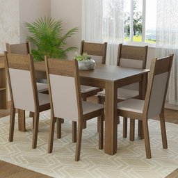 Conjunto Sala de Jantar Mesa Tampo de Madeira 6 Cadeiras Rustic/crema/bege Bahamas Madesa - 2