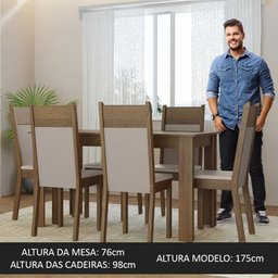 Conjunto Sala de Jantar Mesa Tampo de Madeira 6 Cadeiras Rustic/crema/bege Bahamas Madesa - 6