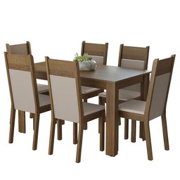 Conjunto Sala de Jantar Mesa Tampo de Madeira 6 Cadeiras Rustic/crema/bege Bahamas Madesa - 3