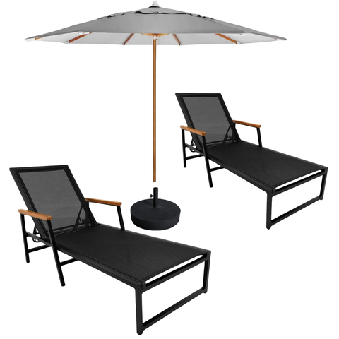 Conjunto Ombrelone Espreguiçadeira Piscina Praia Reforcada + Ombrelone Cinza
