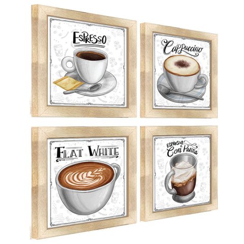 Quadro Decorativo Café Expresso Padaria Cozinha 12x12cm 2 Título Moldura Carvalho
