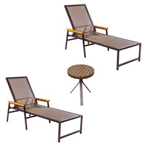 Kit com 2 Espreguiçadeiras para Piscina de Tela Sling Estrutura em Alumínio Encosto Reclinável + Mes