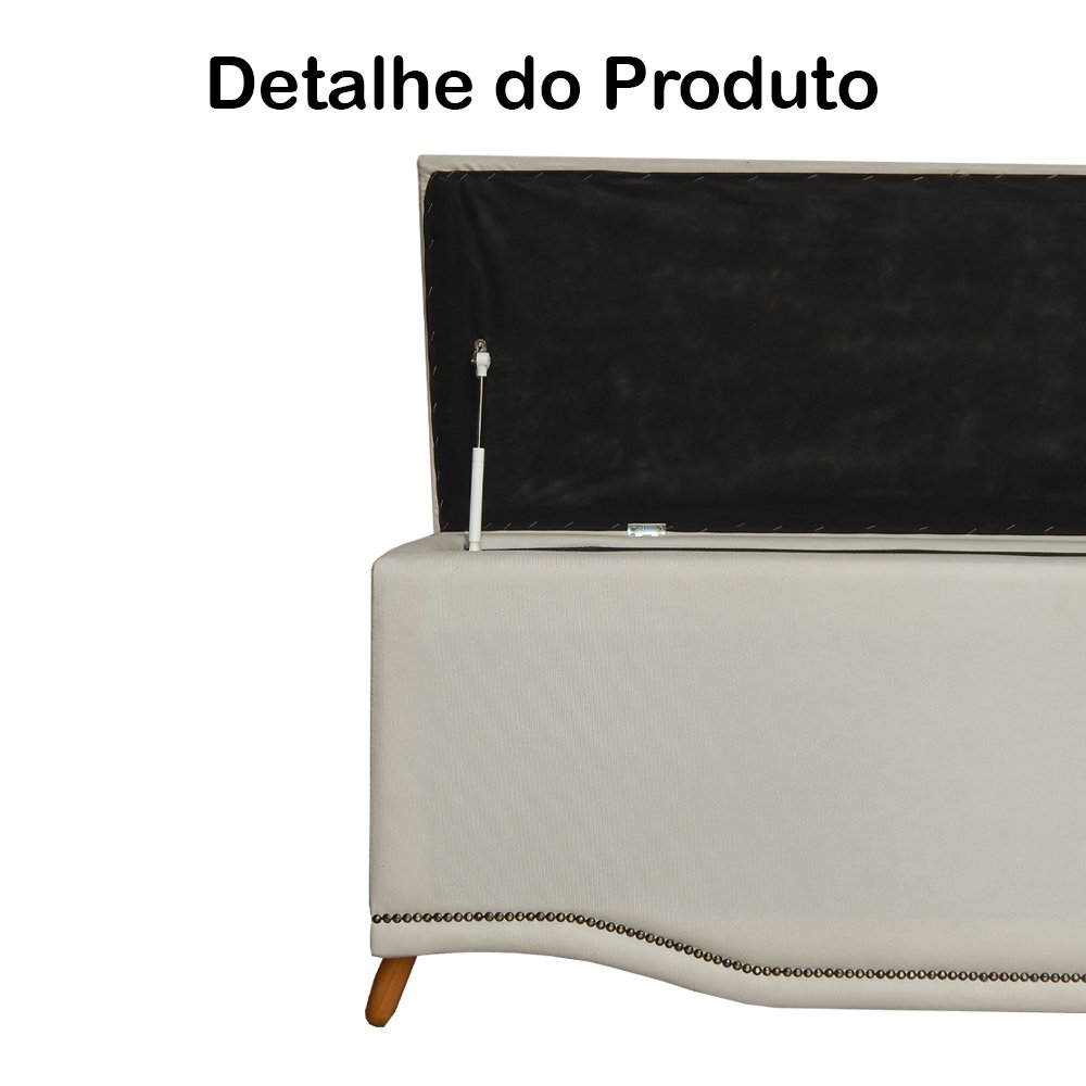 Calçadeira Recamier Baú Solteiro 90cm Greta Suede Bege - DS Estofados - 3