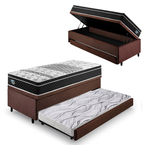 Bicama Box Baú Solteiro com Colchão Gransleep Ecoflex Molas Verticoil Suede Marrom 88x188