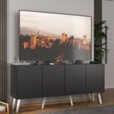 Ver imagem 1 de Rack Retrô para Tv até 50 Polegadas com 4 Portas Multimóveis Mp1071 Preto/branco