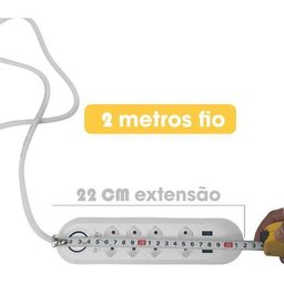 Extensão Tomada Filtro de Linha 4 Tomadas + 3 Usb Proteção e Carga Rápida 2500w - 2