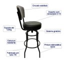 Ver imagem 2 de Banqueta Alta Bar Giratória com Encosto cor Preta Assento grosso Confortável preto Poltronas do Sul 