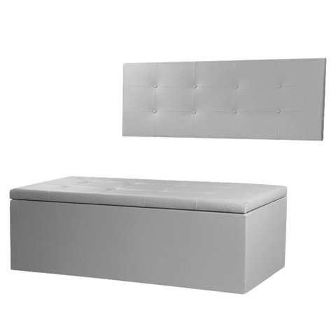 Kit Cabeceira Painel e Calçadeira Baú Casal Queen 1,60m Berlim Material Sintético Cinza