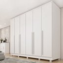 Ver imagem 2 de Conjunto Guarda Roupa Casal com Puxador MDF Portugal com Pés, Cama Casal Monaco e Cômoda Chicago Branco/Neve
