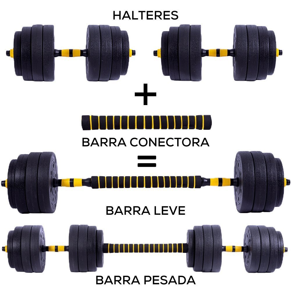 Halteres Anilha Barra Kit Musculação Peso Academia 30kg Yangfit - 2