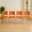Ver imagem 1 de Conjunto com 4 Cadeiras Fixas Design Moderno em Polipropileno Laranja Base Branca