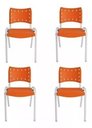 Ver imagem 2 de Conjunto com 4 Cadeiras Fixas Design Moderno em Polipropileno Laranja Base Branca