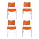 Ver imagem 2 de Kit com 4 Cadeiras Iso para Escola Escritório Comércio Laranja Base Branca