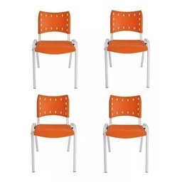 Kit com 4 Cadeiras Iso para Escola Escritório Comércio Laranja Base Branca - 2