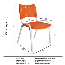 Kit com 4 Cadeiras Iso para Escola Escritório Comércio Laranja Base Branca - 6