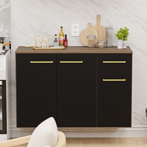 Balcão Auxiliar Modulado Bancada Cozinha Compacta Marrom/Nogal/Preto