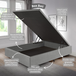 Cama Box Baú Viúva 120x203x42cm Corino Linho com Pistão a Gás - 7