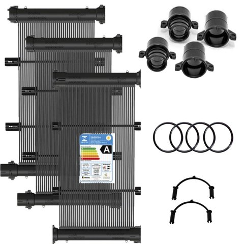 Conjunto 06 Placas 2 Metros (2,00x0,33m) e Terminações para Aquecimento Solar de Piscinas - KS Aquec