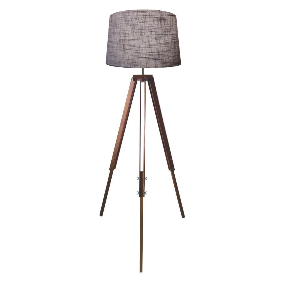 Luminária de Chão Tripé Base Madeira Vivare Md2027 Cúpula em Tecido