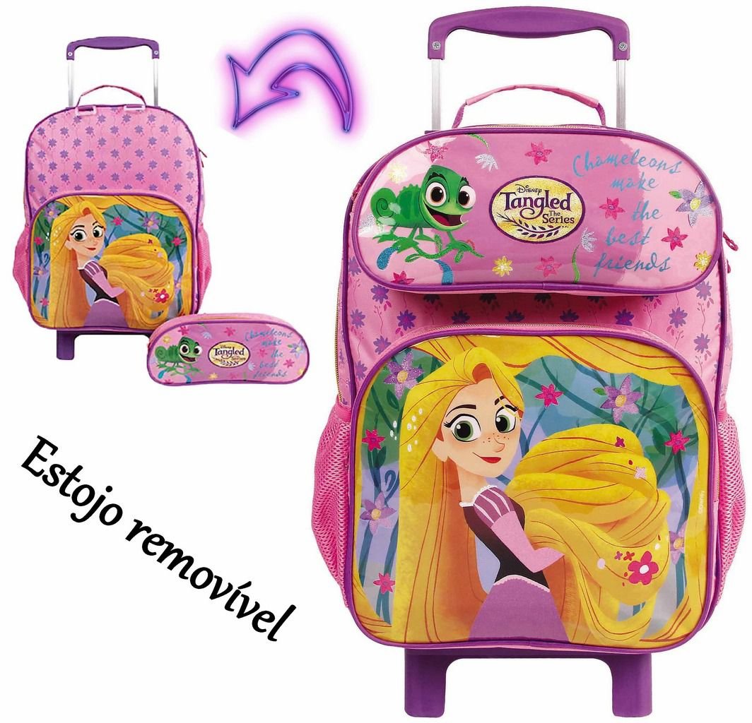 Mochila Escolar Rapunzel Rodinhas Infantil Menina Estojo Dermiwil ...