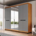 Ver imagem 1 de Roupeiro Lisboa 6 Portas com Espelho 4 Gavetas 242x214cm Freijó/Cinza 240855