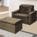 Ver imagem 4 de Poltrona Cama Retrátil Reclinável Com Puff Suede Marrom Descanso - Larbelle