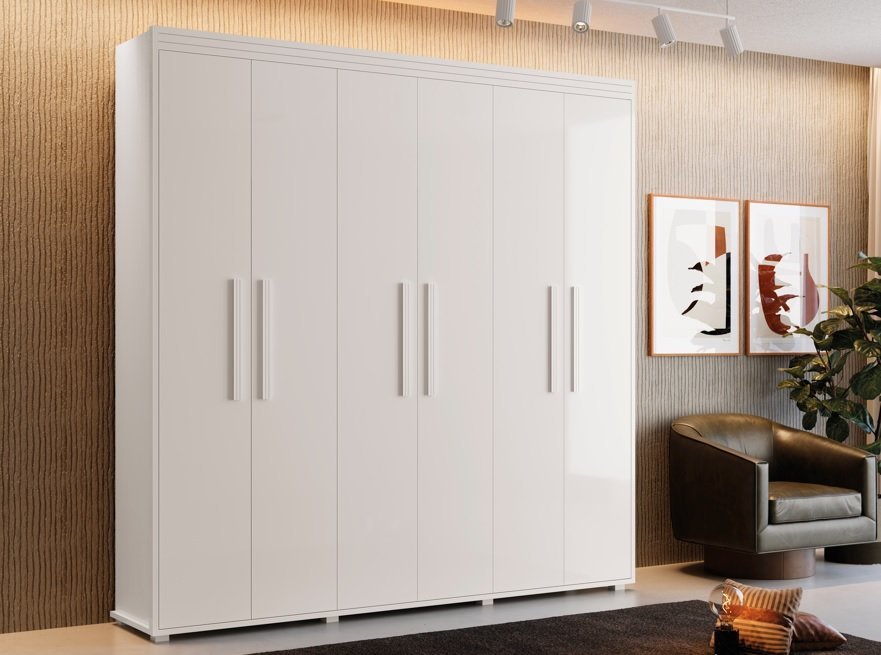 Guarda Roupas 2,10 MDF 6 Portas Milão Fenix Branco