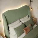 Ver imagem 2 de Cabeceira Cama Casal Queen Size Petala 160cm Orgânica Curva Bouclê Verde -Vimont Moveis
