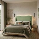 Ver imagem 1 de Cabeceira Cama Casal Queen Size Petala 160cm Orgânica Curva Bouclê Verde -Vimont Moveis
