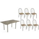 Ver imagem 1 de Conjunto: Mesa Sala Jantar Elba Tampo Madeirado C/ Vidro 160cm e 6 Cadeiras Noruega Niquel/freijo