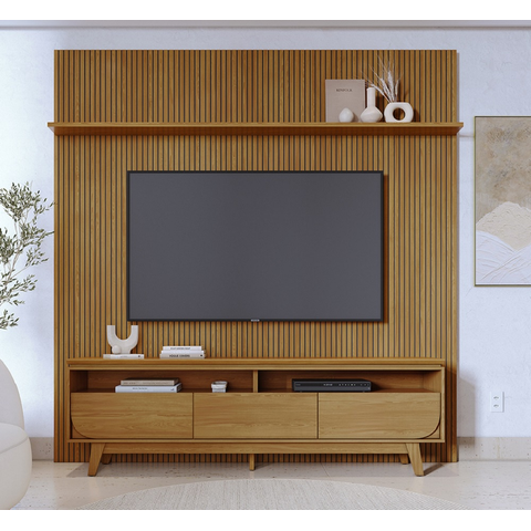 Composição Luna Painel Frisado com Bancada 3 Gaveta P/ TV's Até 75''  - Cumaru Madetec