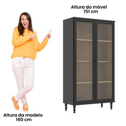 Cristaleira Estante Para Livros Ditália 2 Portas Vidro Preta - 6