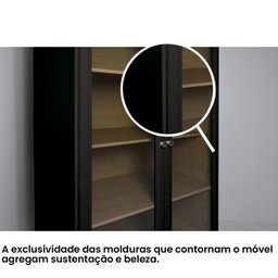 Cristaleira Estante Para Livros Ditália 2 Portas Vidro Preta - 9