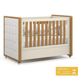 Dormitório Tutto New 2 Portas, Cômoda 1 Porta e Berço Off White/freijó com Capitonê e Colchão - 5