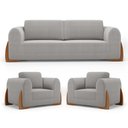Ver imagem 1 de Kit 02 Poltronas e 01 Sofá Bloom 220cm 03 Lugares com Pés de Madeira Bouclê Cinza - Desk Design