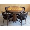 Mesa de Carteado com Gavetas e Porta Copos Vintage - 1,09x0,80 - com Xadrez - Preto - 2