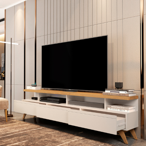 Rack para Sala TV 70 Polegadas Vivare 1.8 Wood Moderno - Off White/Freijo