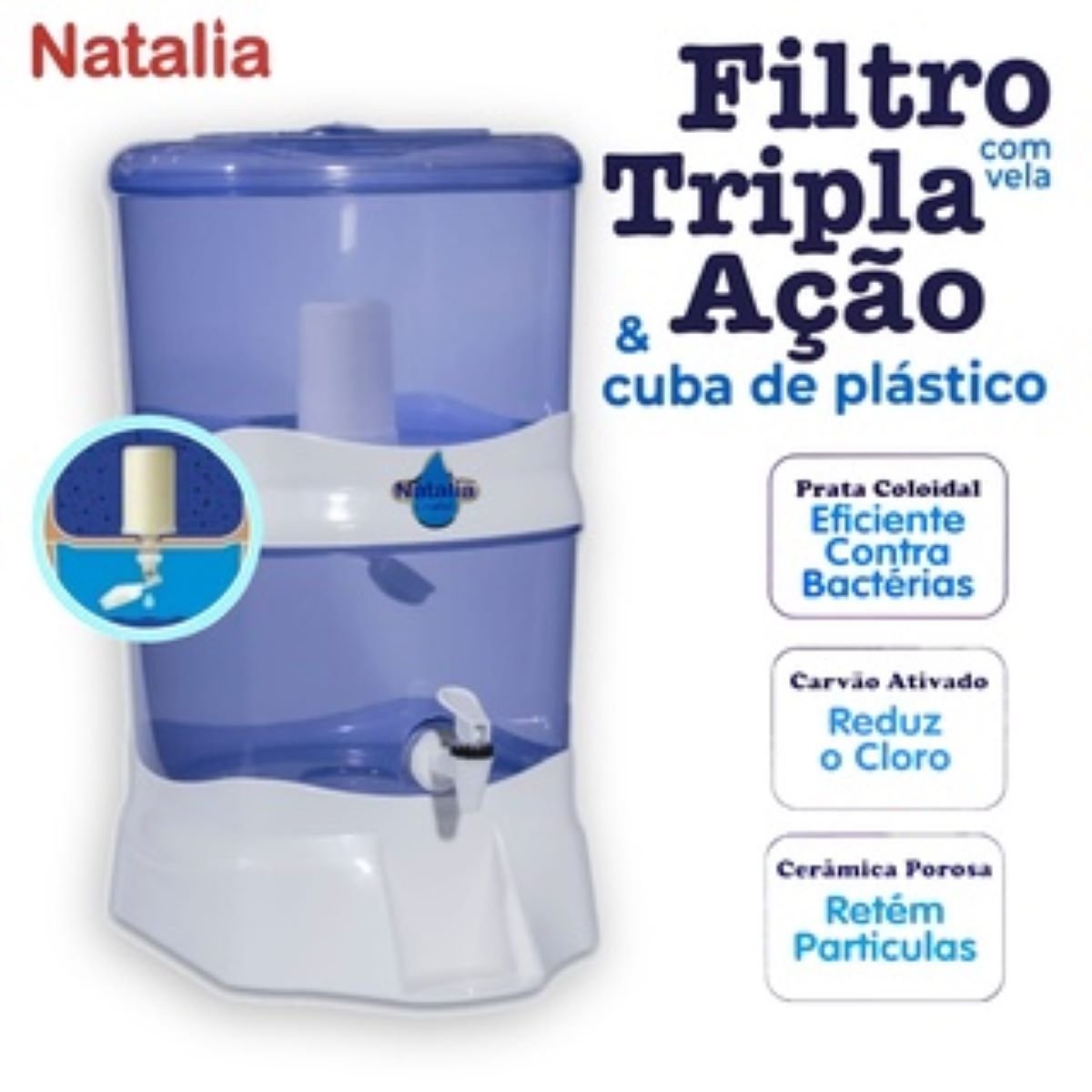 Filtro Natalia Cristal Branco 14 Litros Todo em Acrilico + Boia e Vela de Carvão Ativo - 2
