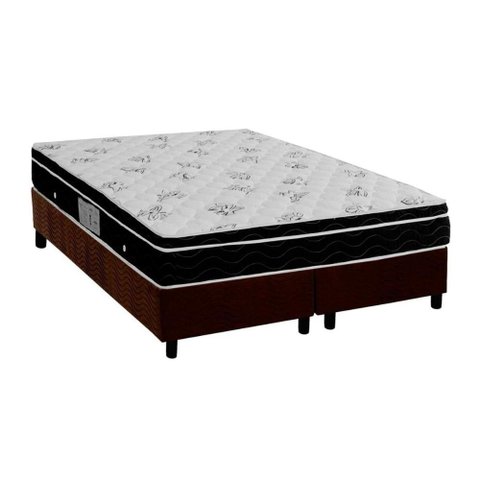 Cama Box Queen: Colchão Molas Bonnel Ortobom Nanolastic Physical Spring + Base CRC Suede Brown(