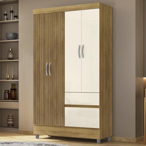 Guarda Roupa Solteiro 103cm com 4 Portas Mayra Nature/champanhe V02 - Mpozenato
